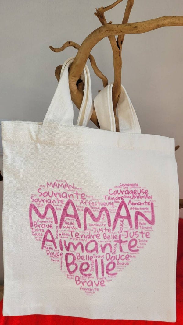 Tote Bag Personnalisé Maman - Word Art en Rose - Affectueux et Tendance
