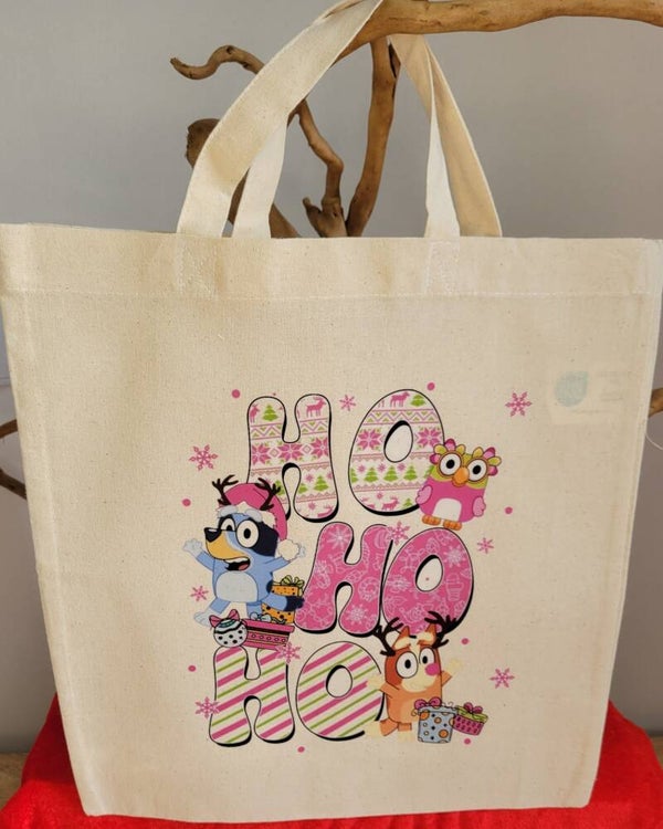 Tote Bag Hivernal Mignon - Design "Ugly Sweater" Rose/Vert et Personnages Animés