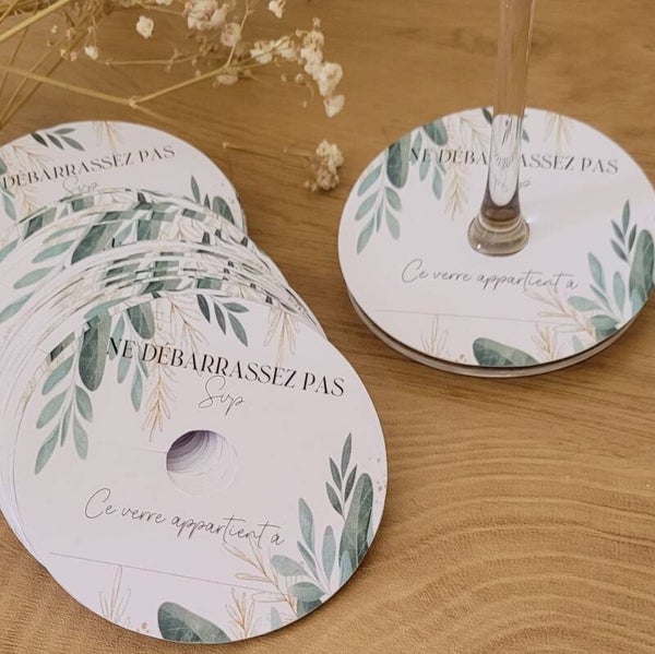 Pied de verre, marque place, sous verre, cocktail, verre à pied (Lot de 12)