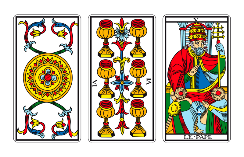 Tríada de Tarot: EL AS DE OROS, EL SEIS DE COPAS Y EL SACERDOTE