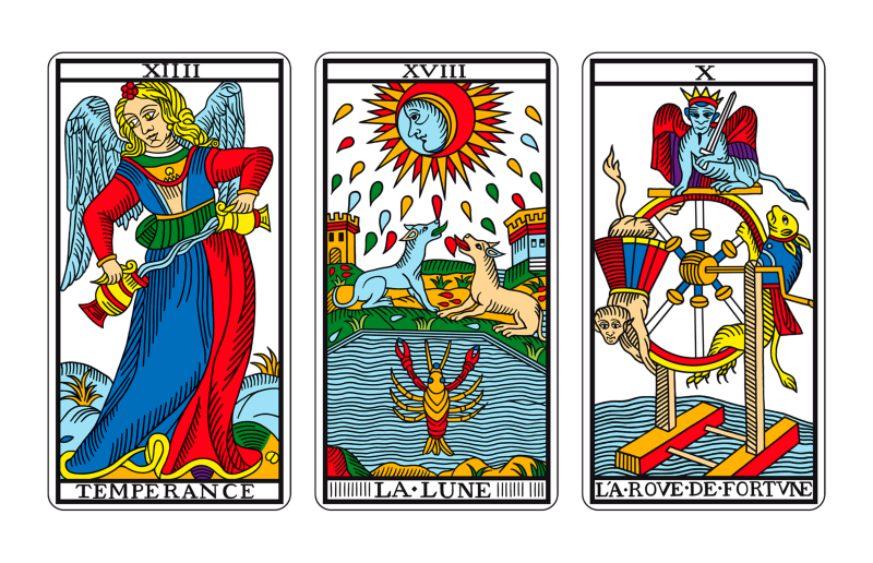 Tríada de Tarot: LA TEMPLANZA, LA LUNA Y LA RUEDA DE FORTUNA