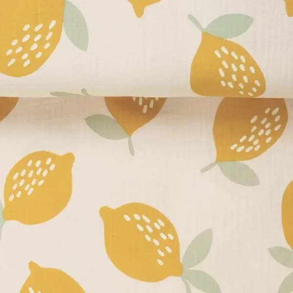 Musselin „Big Lemons“ – Beige