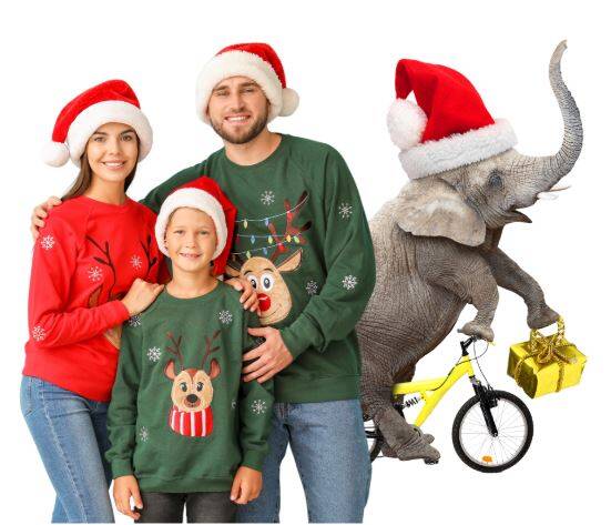 Holiday Family with White Elephant in the background