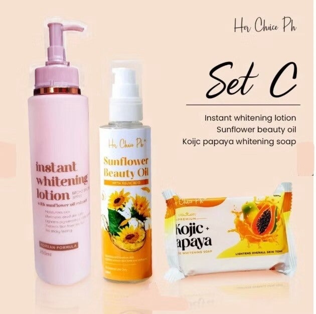 Her Choice PH Set C: Kojic Soap, Body Lotion & Sunflower Beauty Oil