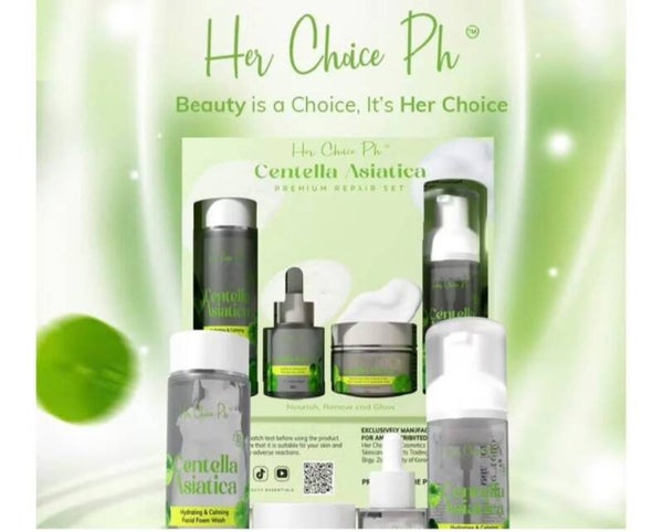 Her Choice PH Centella Asiatica Premium Repair Skincare Set – Facial Foam Wash, Hydrating Toner, Soothing Serum & Moisturizing Cream with Camellia Oil, Aloe Vera, Niacinamide & Hyaluronic Acid – Korean Formula