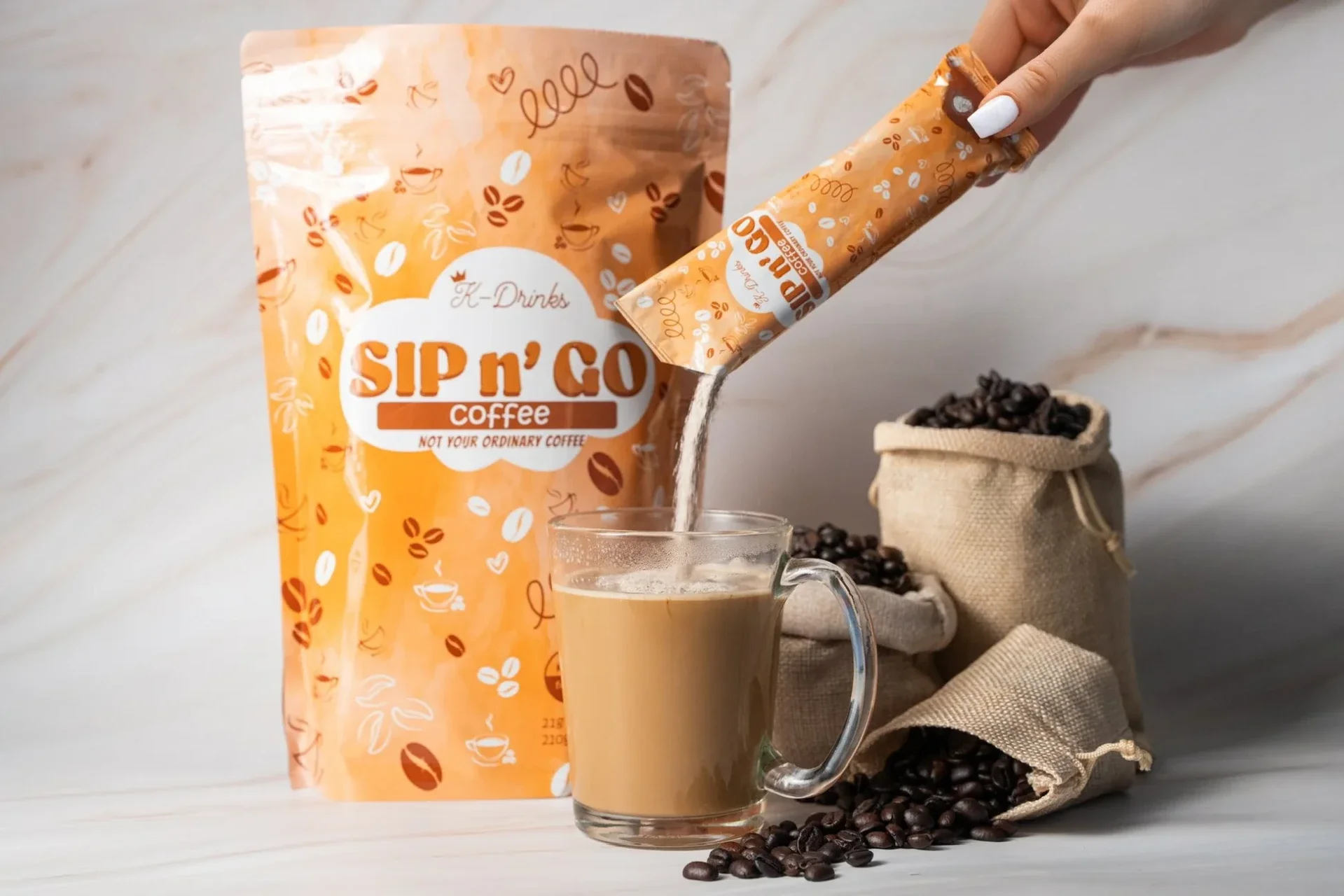 K-DRINKS, SIP N' GO COFFEE 10 SACHETS
