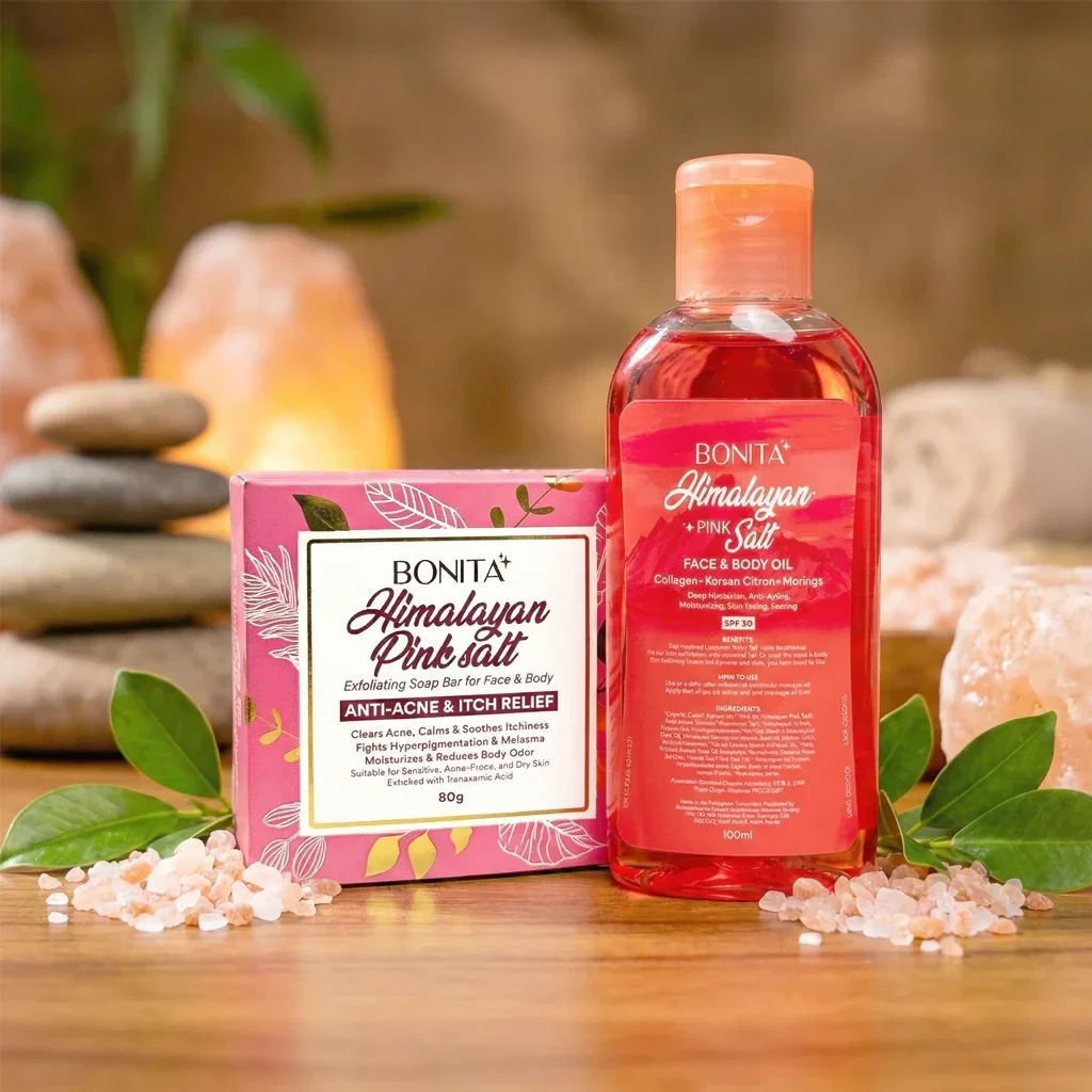 Bonita Himalayan Pink Salt Glow Duo – Combo Pack (Soap Bar 80g + Face & Body Oil SPF 30)
