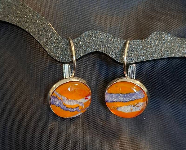 Oorbellen 'Spetter' oranje/paars/wit