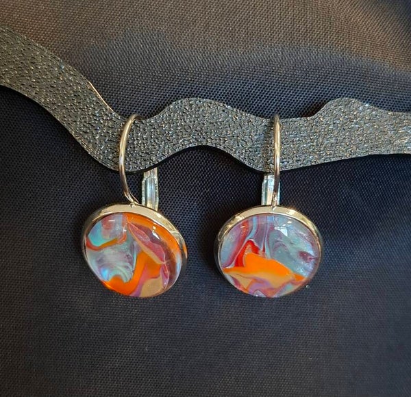 Oorbellen 'Spetter' oranje/lila/blauwzilver