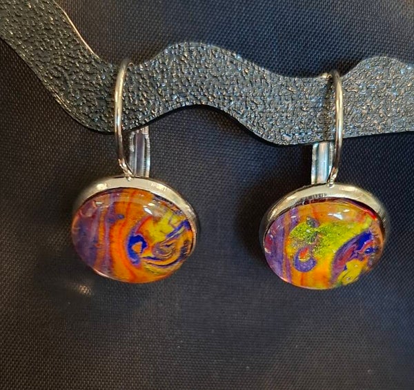 Oorbellen 'Spetter' oranje/geel/blauw