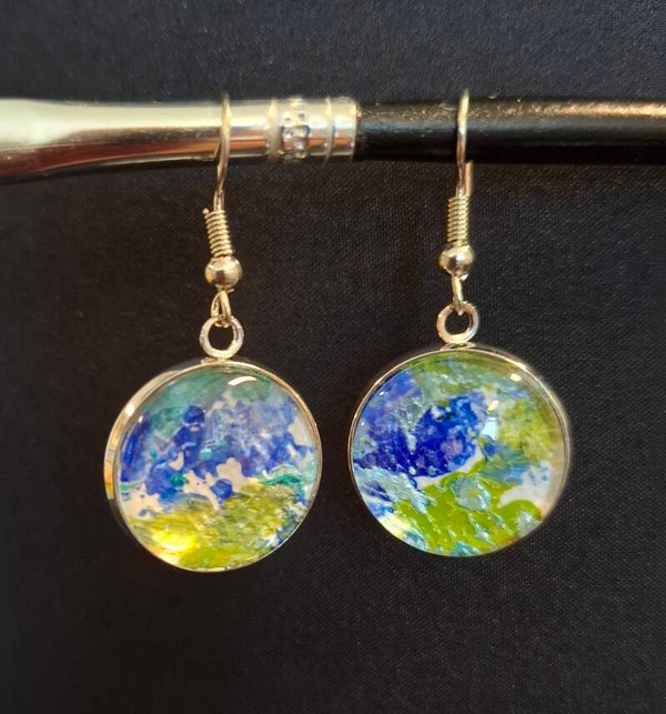 Oorbellen 'Spetter' blauw/limegroen