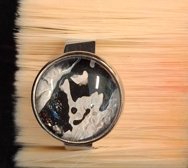 Ring zilverkleur zwart/wit/hartje
