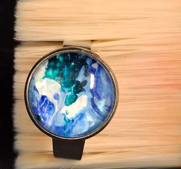 Ring zilverkleur blauw/groen