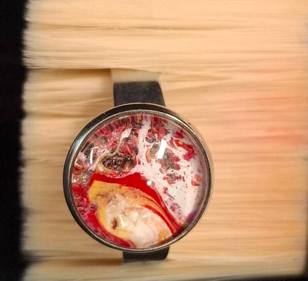Ring zilverkleur rood/geel/wit