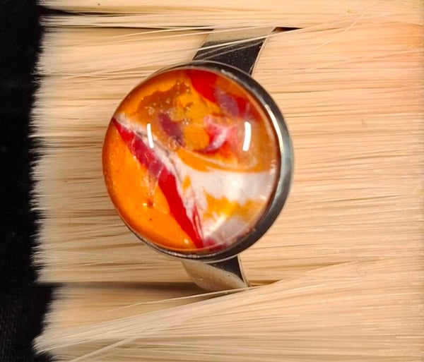 Ring zilverkleur rood/oranje/wit