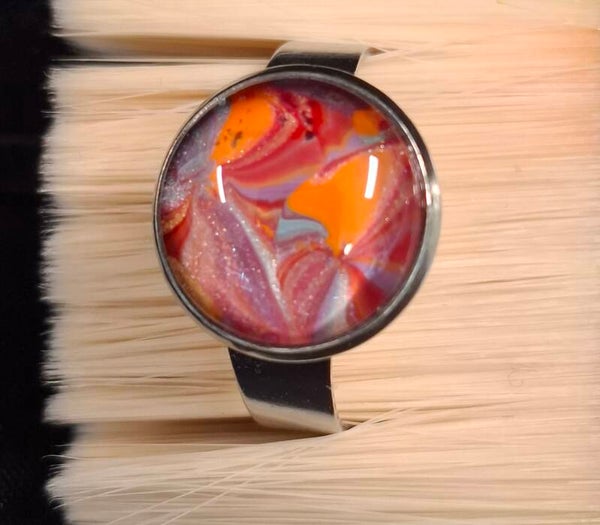Ring zilverkleur rood/oranje/paars