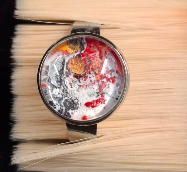 Ring zilverkleur rood/wit/zwart/koper