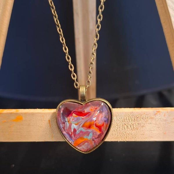 Ketting hart brons oranje/rood/paars