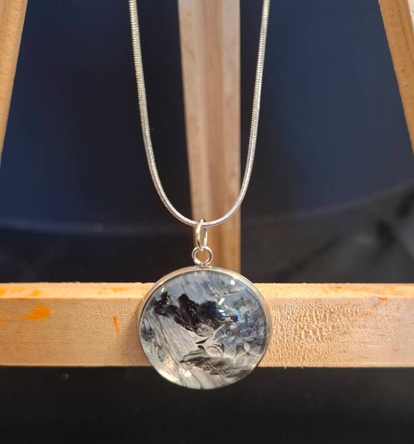 Ketting zilver rond zwart/wit