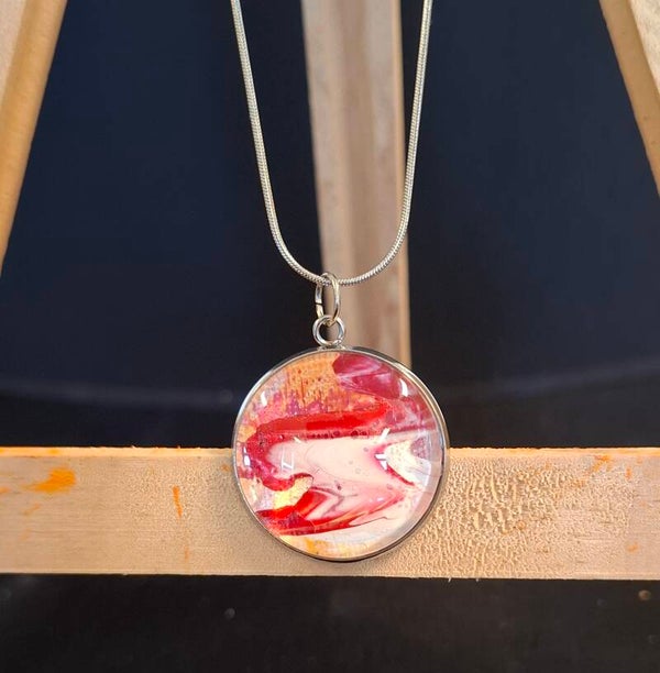 Ketting zilver rond rood/geel/wit