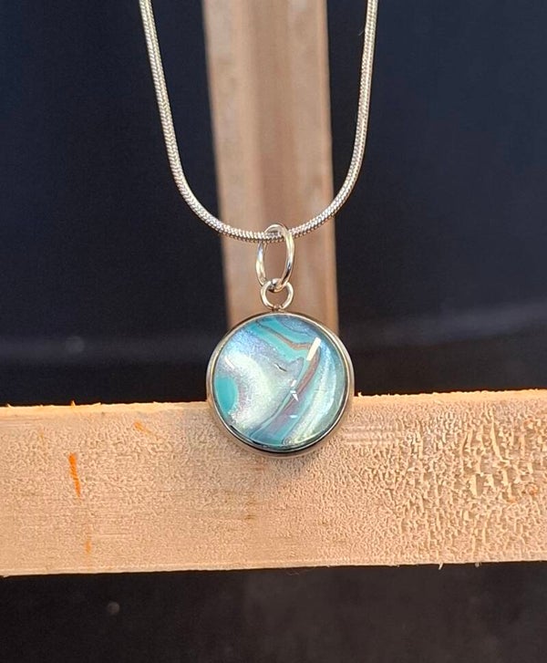 Ketting zilver rondje turkoois
