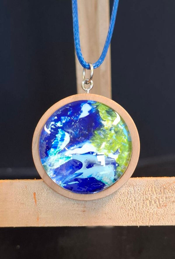 Ketting hout rond blauw/lime