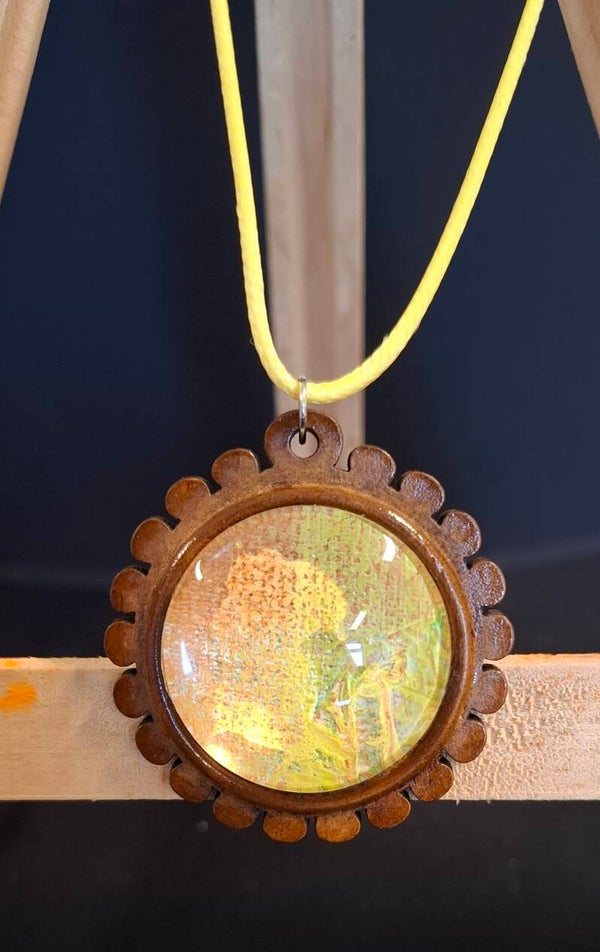 Ketting boho bloem hout geel/oranje