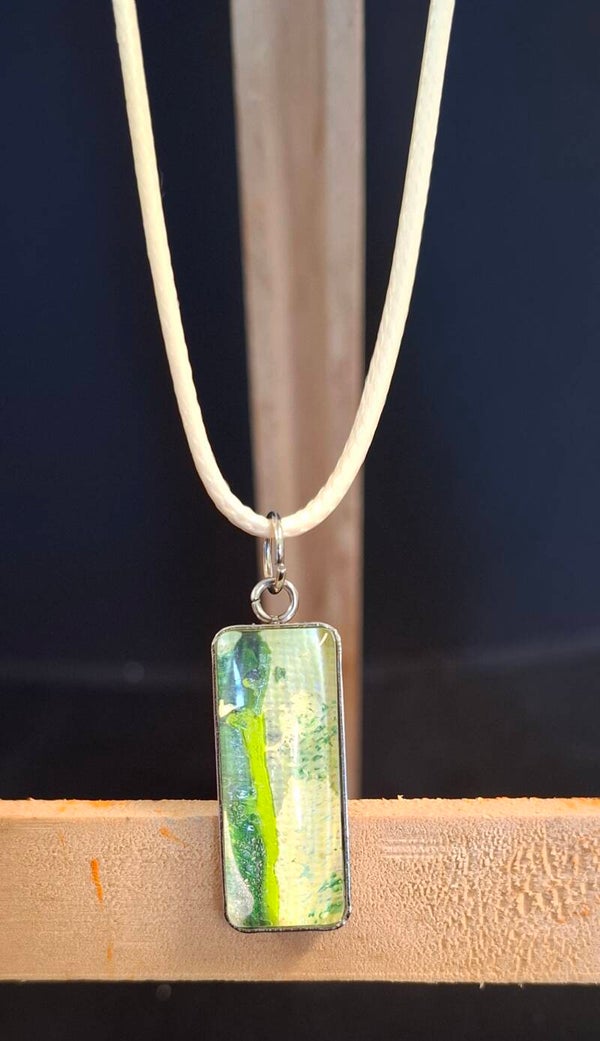 Ketting zilver staafje geel/groen