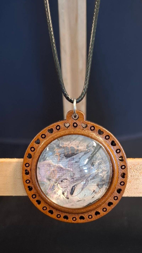 Ketting boho hout rond zwart/wir/roze