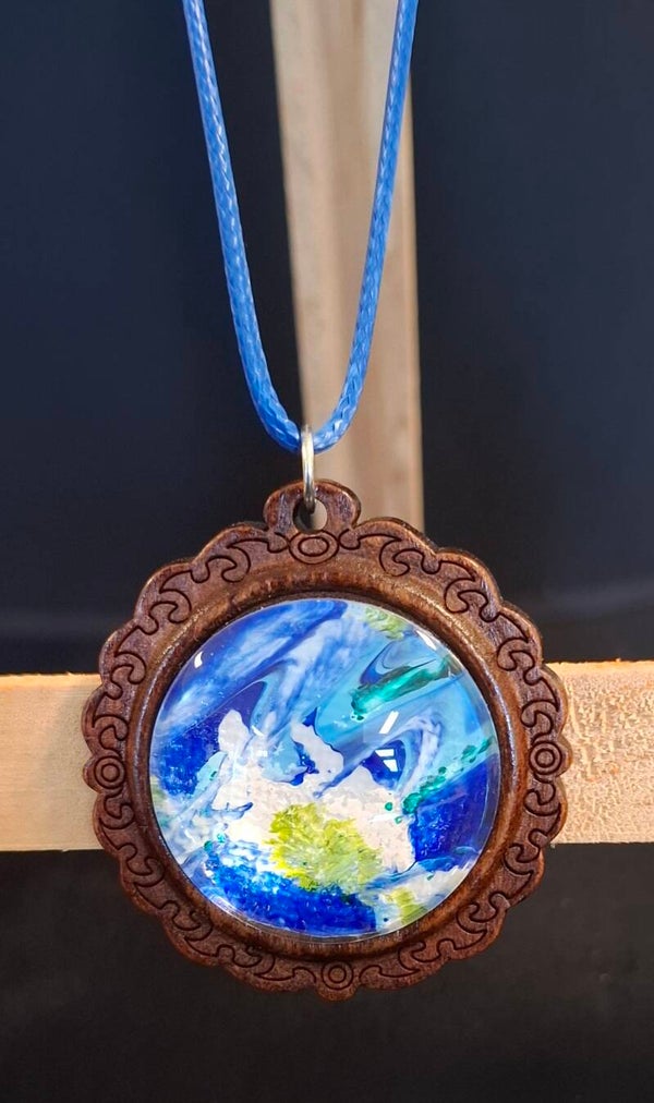 Ketting boho bloem blauw/lime/wit