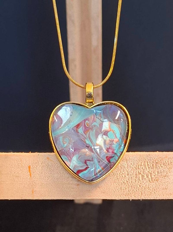 Ketting goud hart turkoois/paars