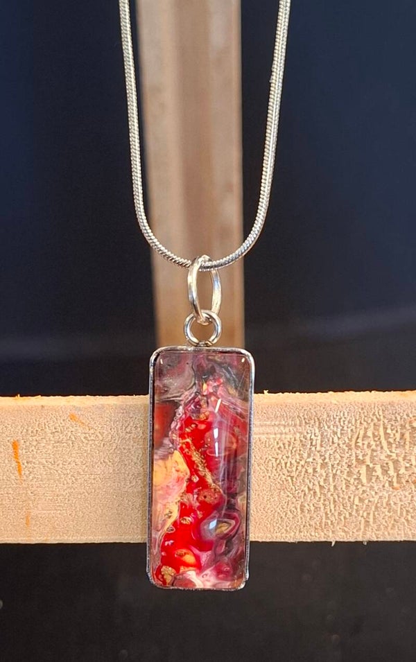 Ketting zilver staafje rood/roze/goud