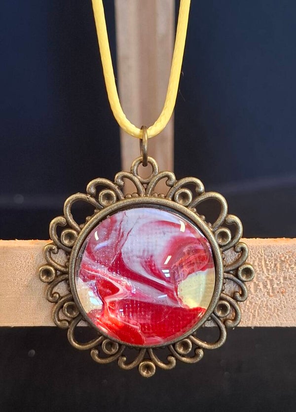 Ketting bloem vintage rood/geel