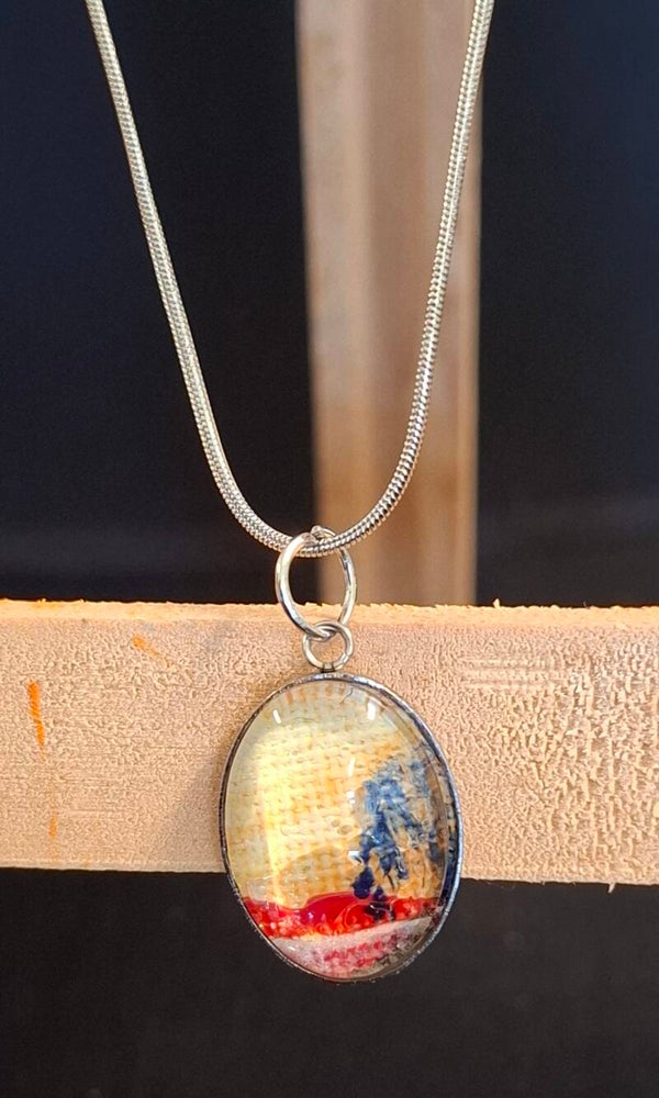 Ketting zilver ovaaltje geel/rood/blauw