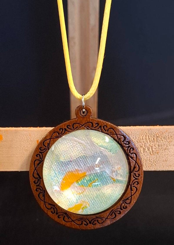 Ketting boho hout rond geel/groen