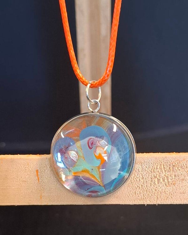 Ketting zilver rond turkoois/paars/oranje
