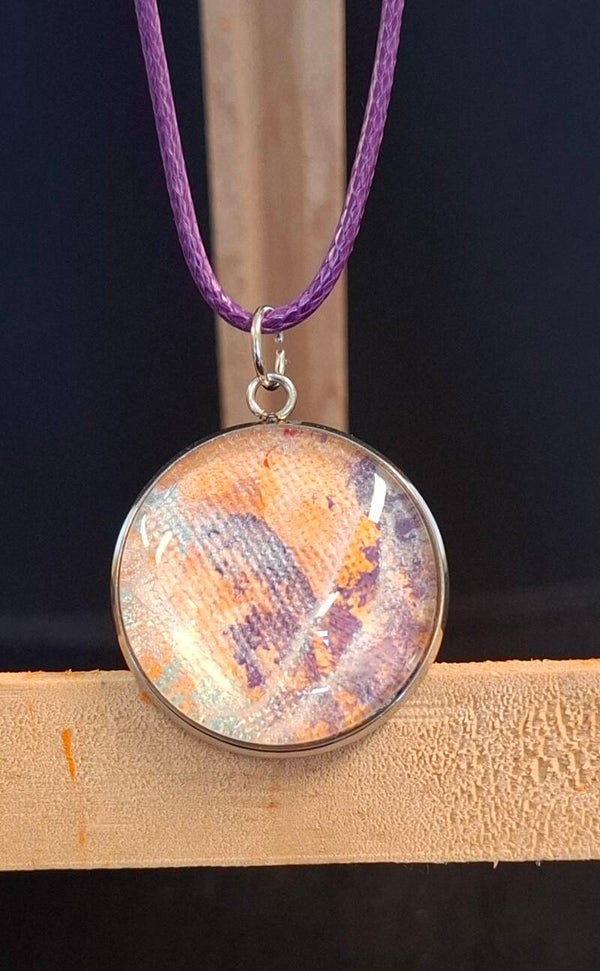 Ketting zilver rond paars/oranje