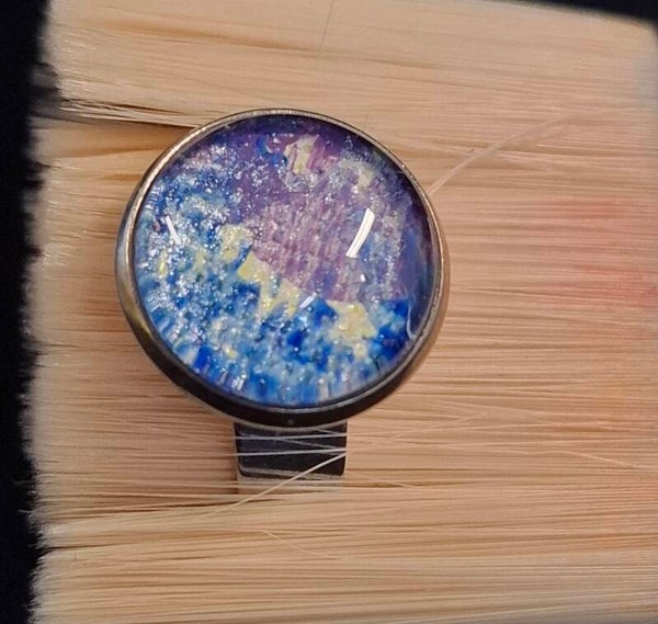 Ring zilverkleur blauw/paars