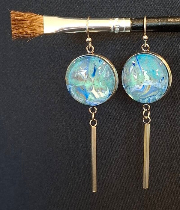 Oorbellen 'Staafje' turkoois/blauw