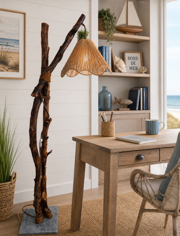 Lampadaire en bois flotté brûlé "Ondine" - Modèle C - Fabrication artisanale Française 🇨🇵