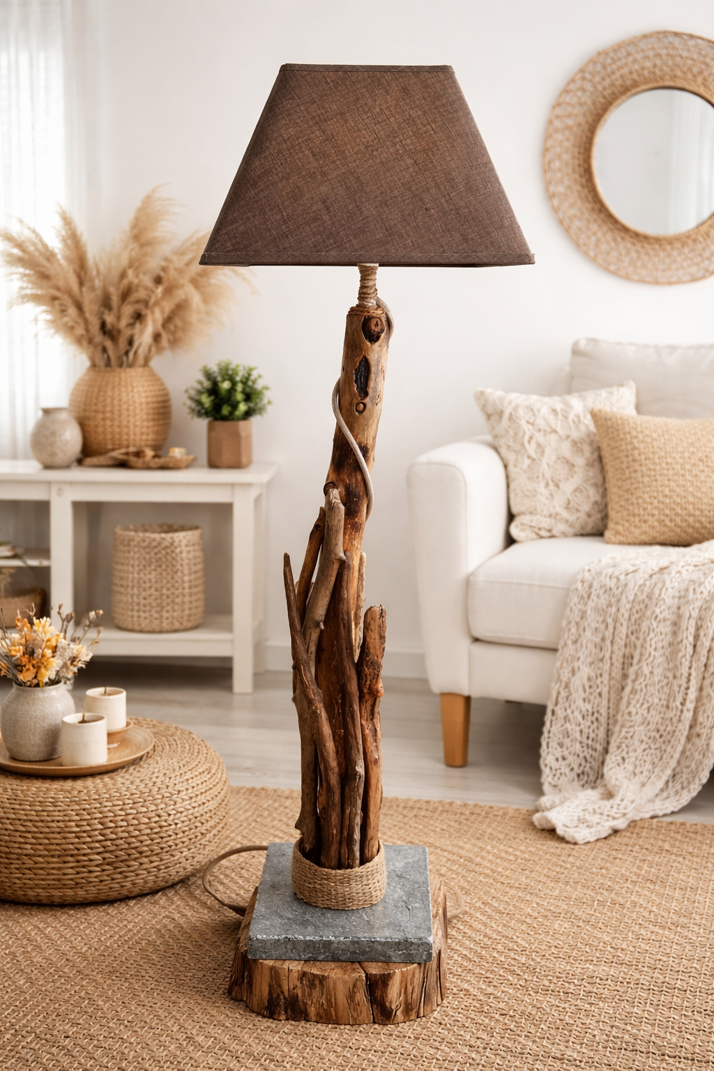 Lampe en bois flotté brûlé "Ecume" - Modèle B - Fabrication Artisanale Française