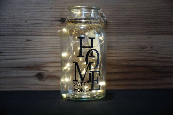 Dekoglas beleuchtet "Home sweet Home"
