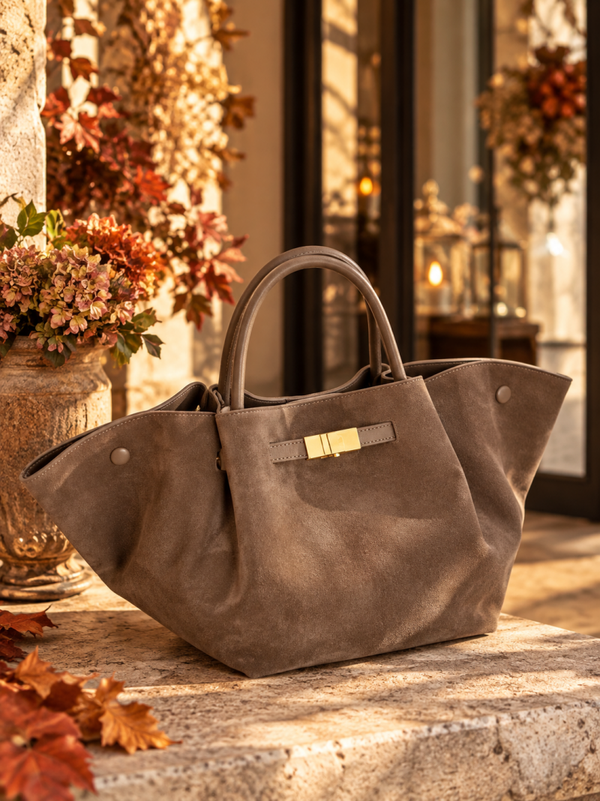 Sac en Cuir Suédé Taupe - Fabrication artisanale italienne | Cuir suédé véritable
