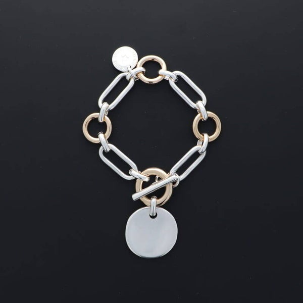 Bracelet maille alternant rond doré à l'or fin et ovale plaqué argent, pampille pastille
