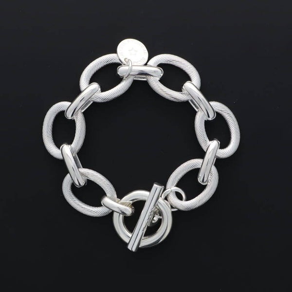 Bracelet grosses mailles ovales striées
