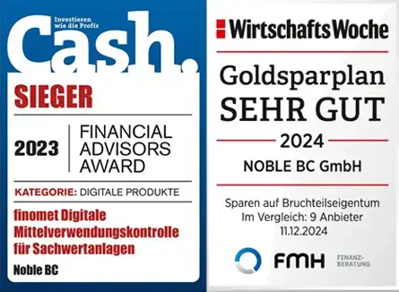 Auszeichnungen: Cash Award und WirtschaftsWoche Goldsparplan Sehr gut Bewertung