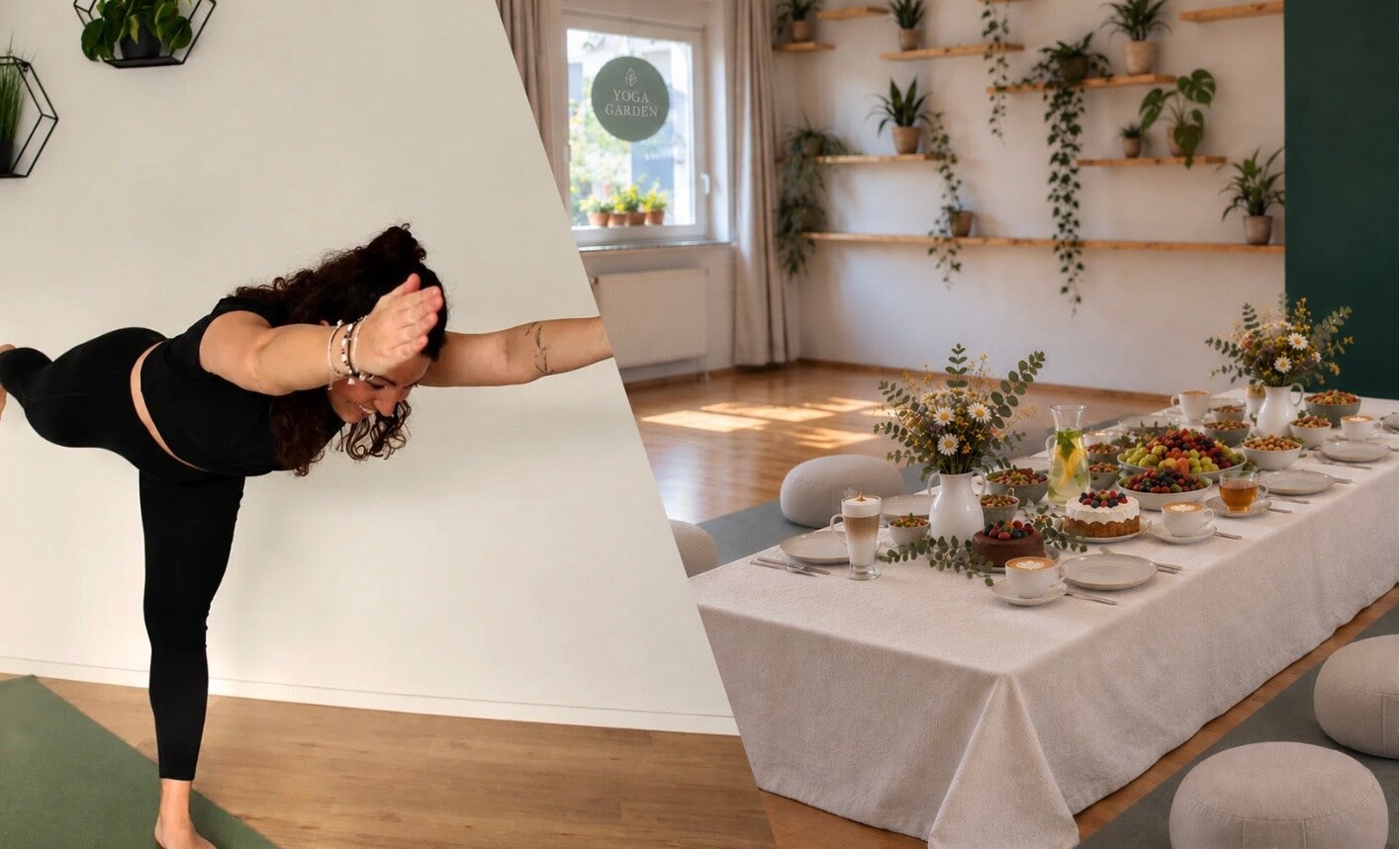 Krieger Haltung Yogaflow und Brunch