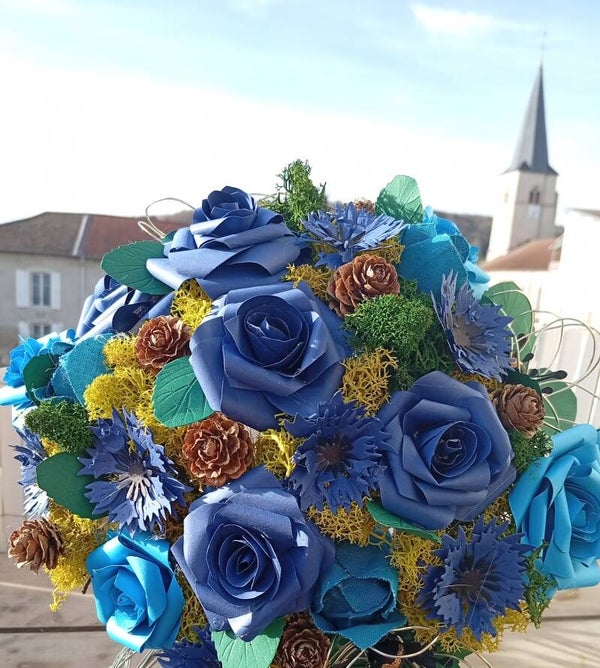 Bouquet éternel bleu azur semi naturel