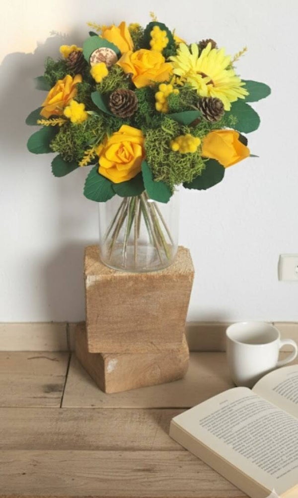 Bouquet étérnel jaune semi naturel