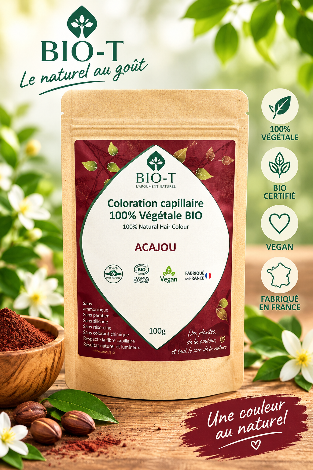 Coloration Végétale Acajou – Rouge Ruby Profond & Lumineux | BIO-T